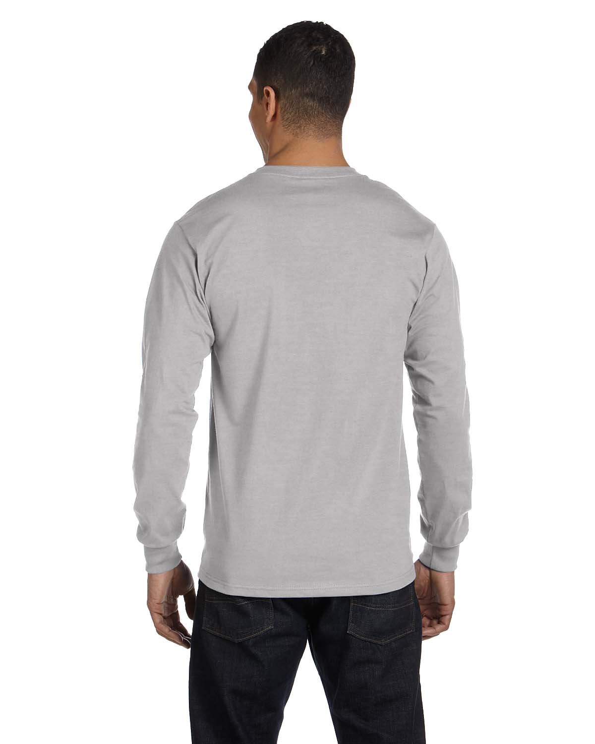 Men's Essentials Long Sleeve T-Shirt Pack, Crewneck Cotton Tees, Light Steel, 4-Pack