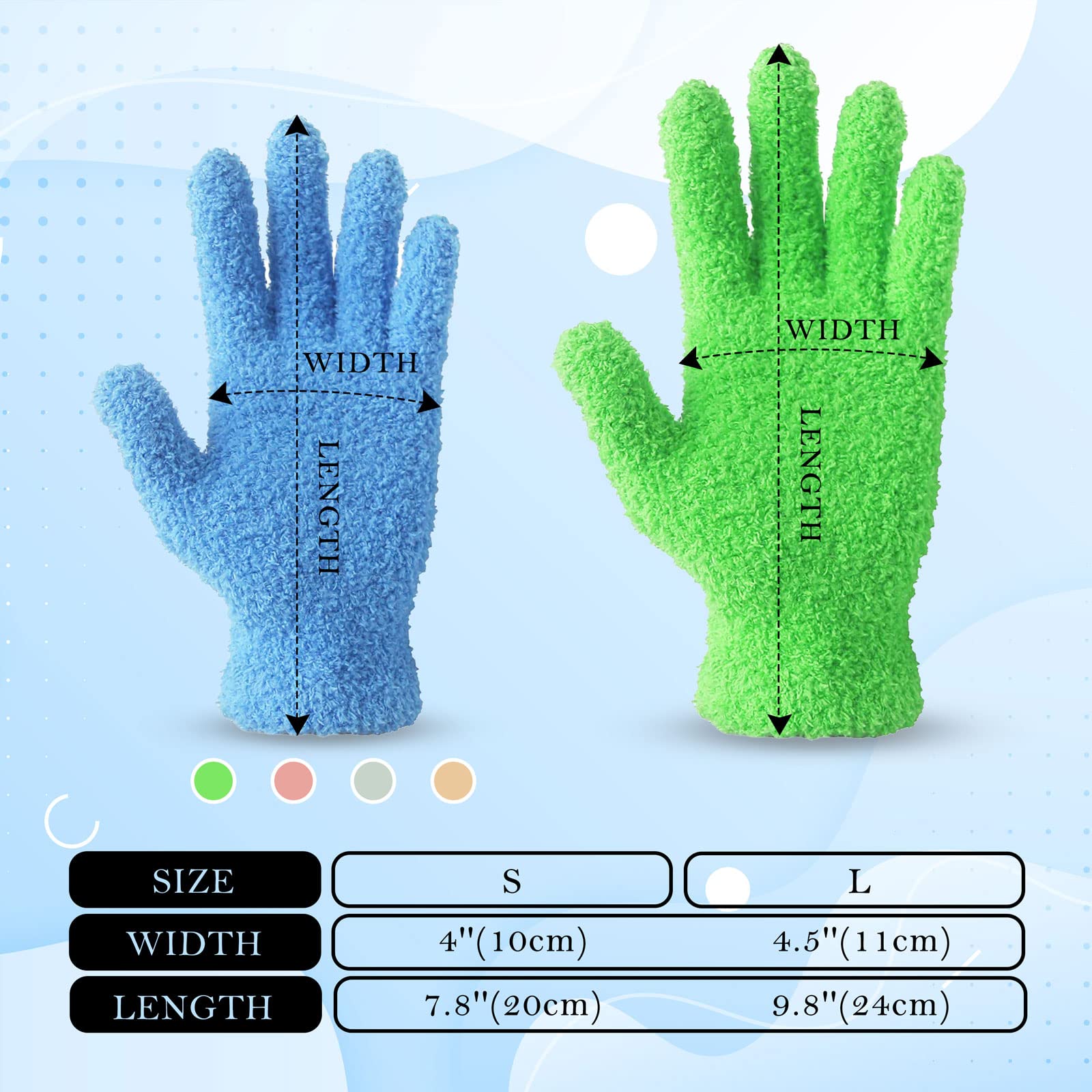 Microfiber Dusting Gloves, Dusting Cleaning Glove for Plants, Blinds, Lamps and Small Hard to Reach Corners (Blue S/M)