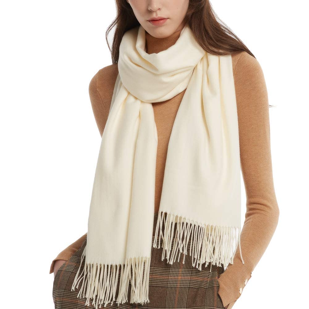 Womens Winter Scarf Cashmere Feel Pashmina Shawl Wraps Soft Warm Blanket cream - Click Image to Close