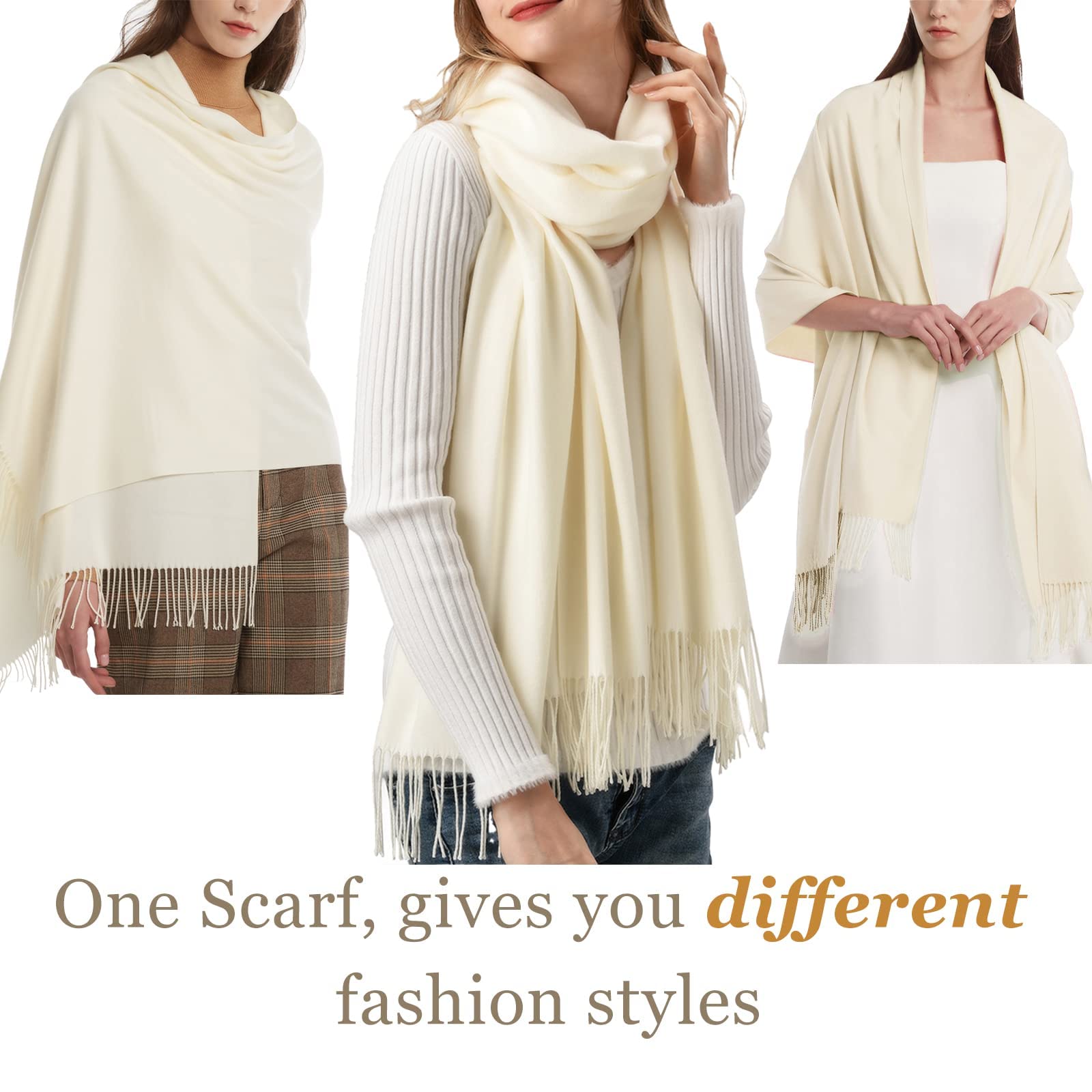 Womens Winter Scarf Cashmere Feel Pashmina Shawl Wraps Soft Warm Blanket cream