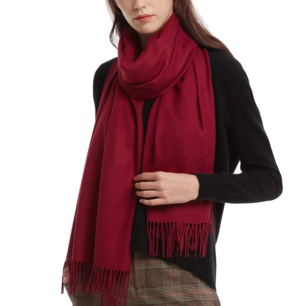 Womens Winter Scarf Cashmere Feel Pashmina Shawl Wraps Soft Warm Blanket burgundy - Click Image to Close