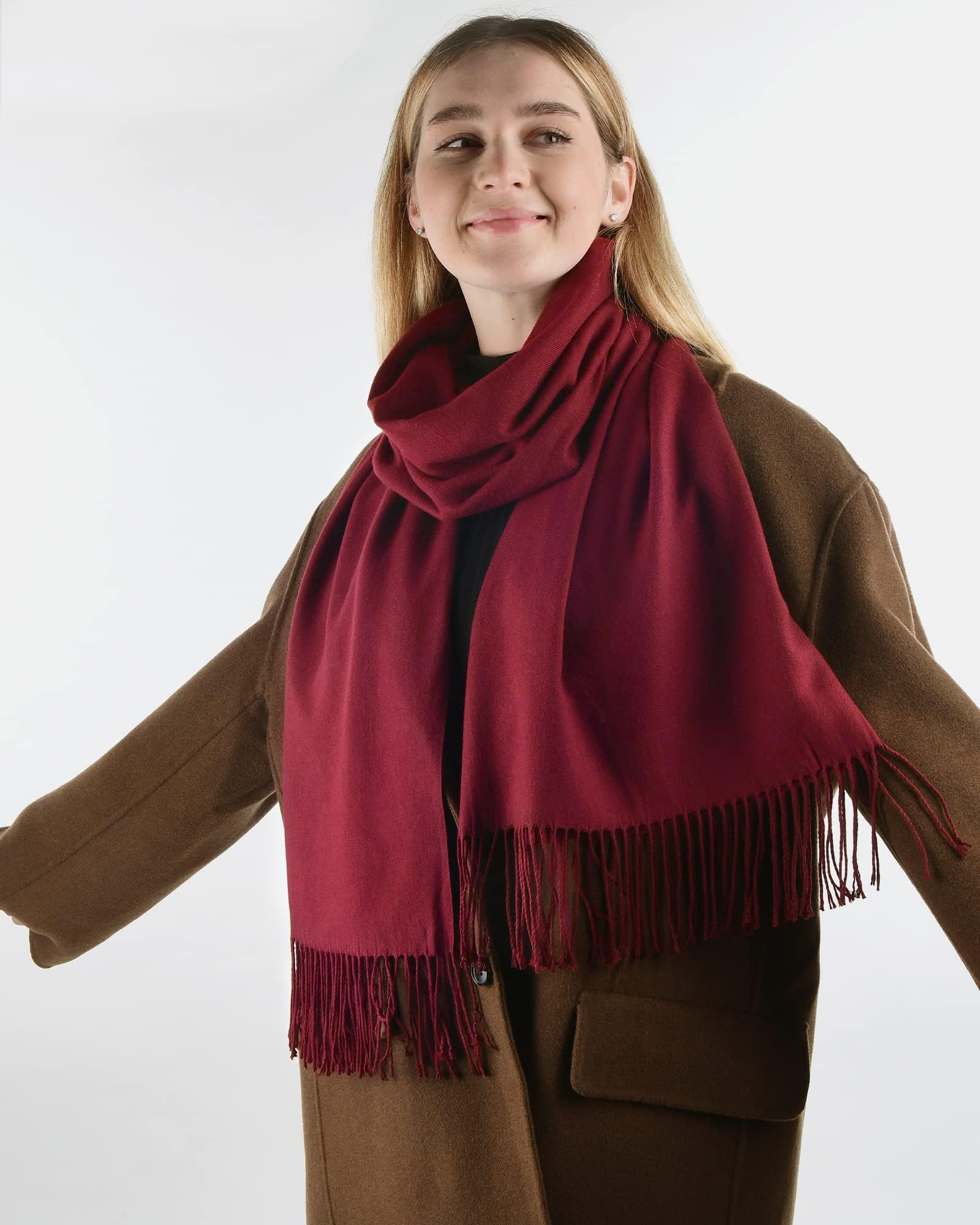 Womens Winter Scarf Cashmere Feel Pashmina Shawl Wraps Soft Warm Blanket burgundy