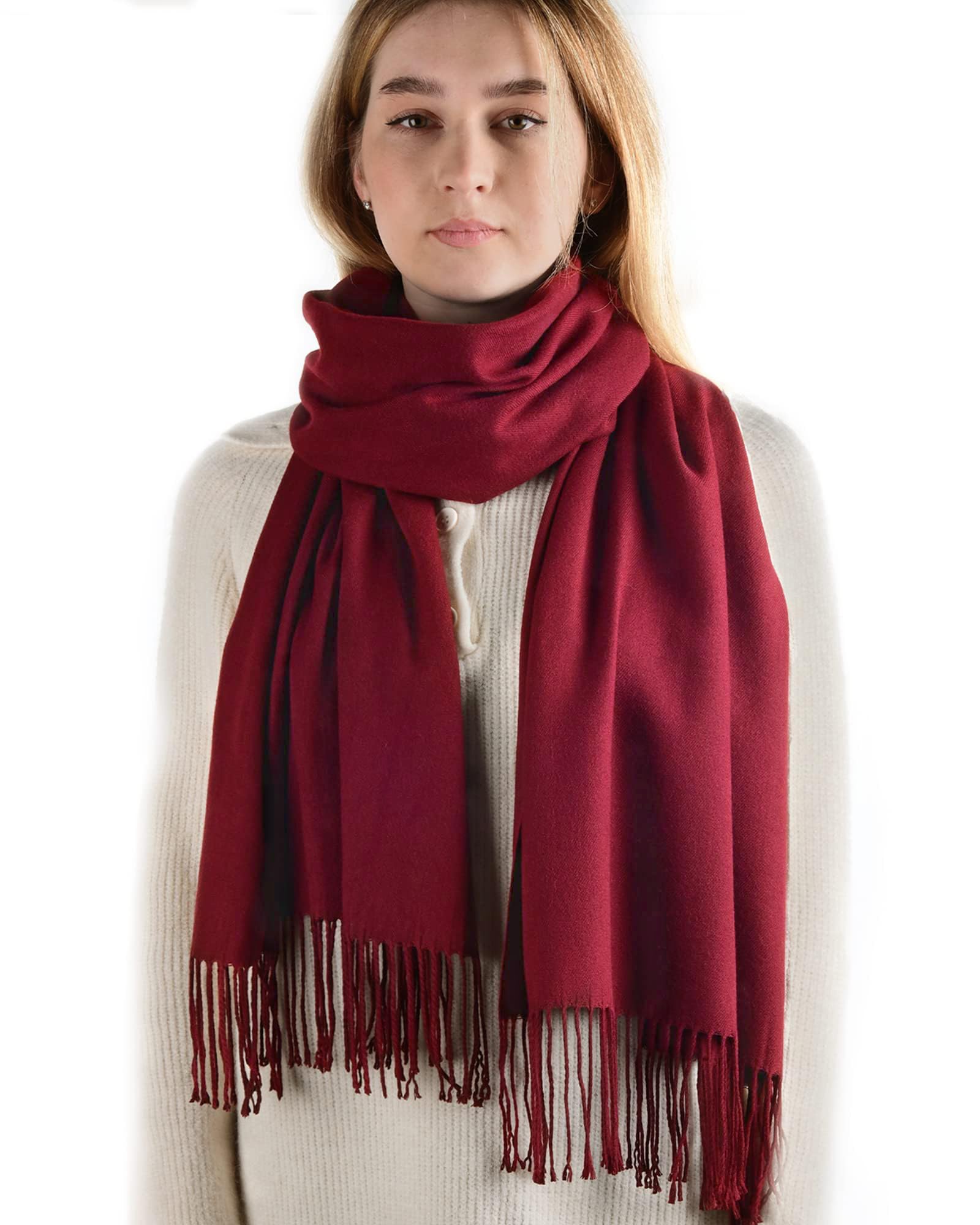 Womens Winter Scarf Cashmere Feel Pashmina Shawl Wraps Soft Warm Blanket burgundy