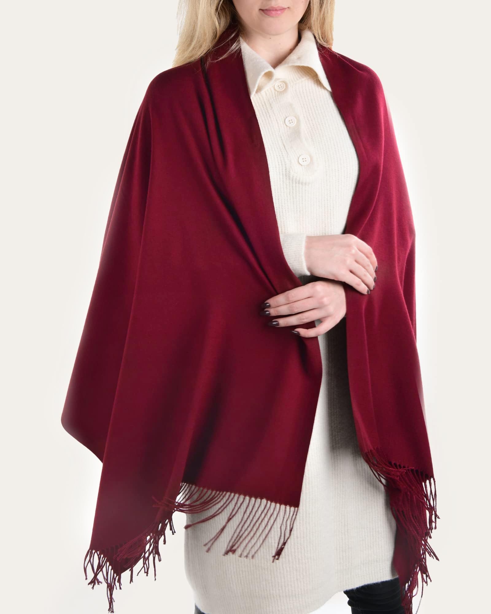 Womens Winter Scarf Cashmere Feel Pashmina Shawl Wraps Soft Warm Blanket burgundy