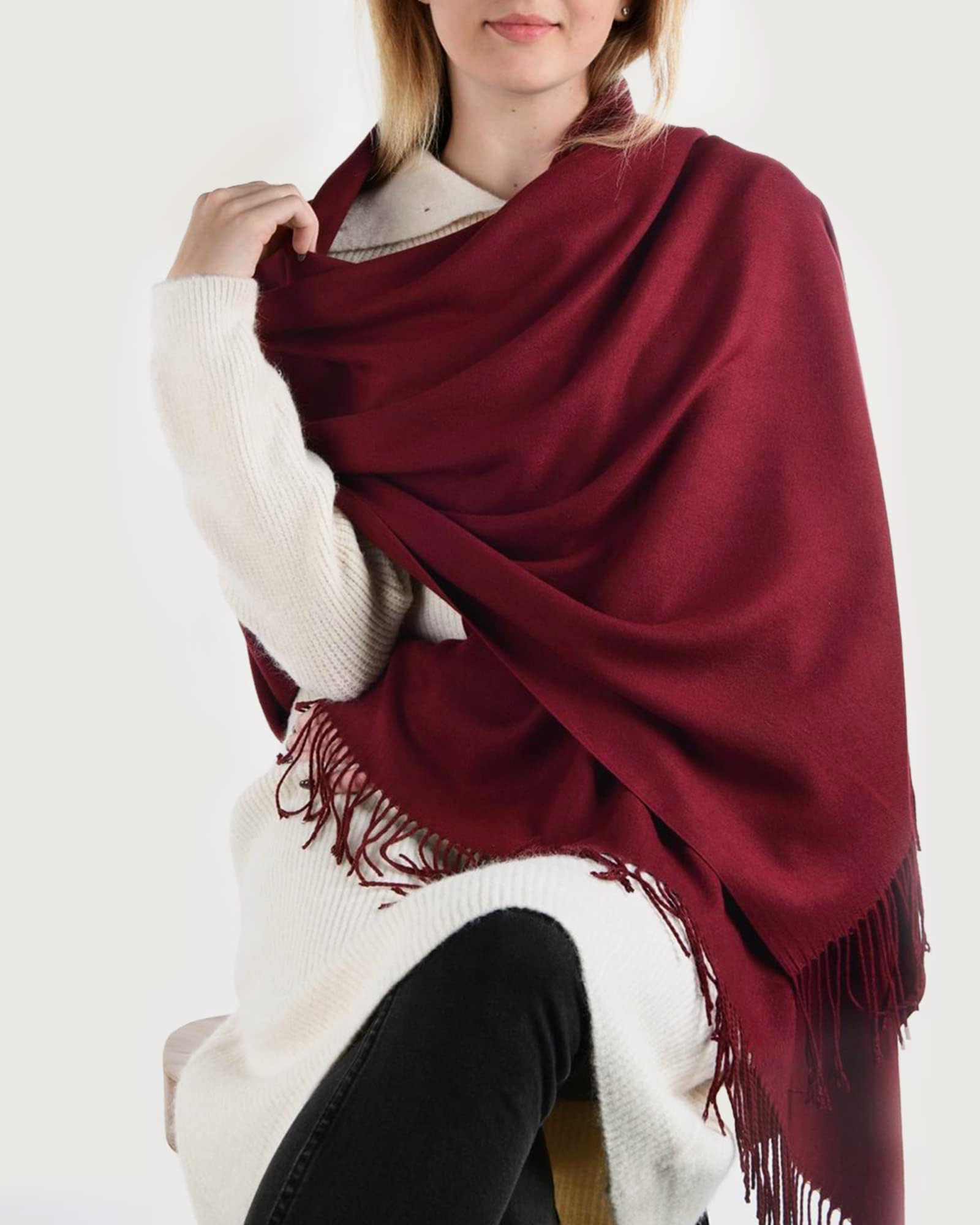 Womens Winter Scarf Cashmere Feel Pashmina Shawl Wraps Soft Warm Blanket burgundy