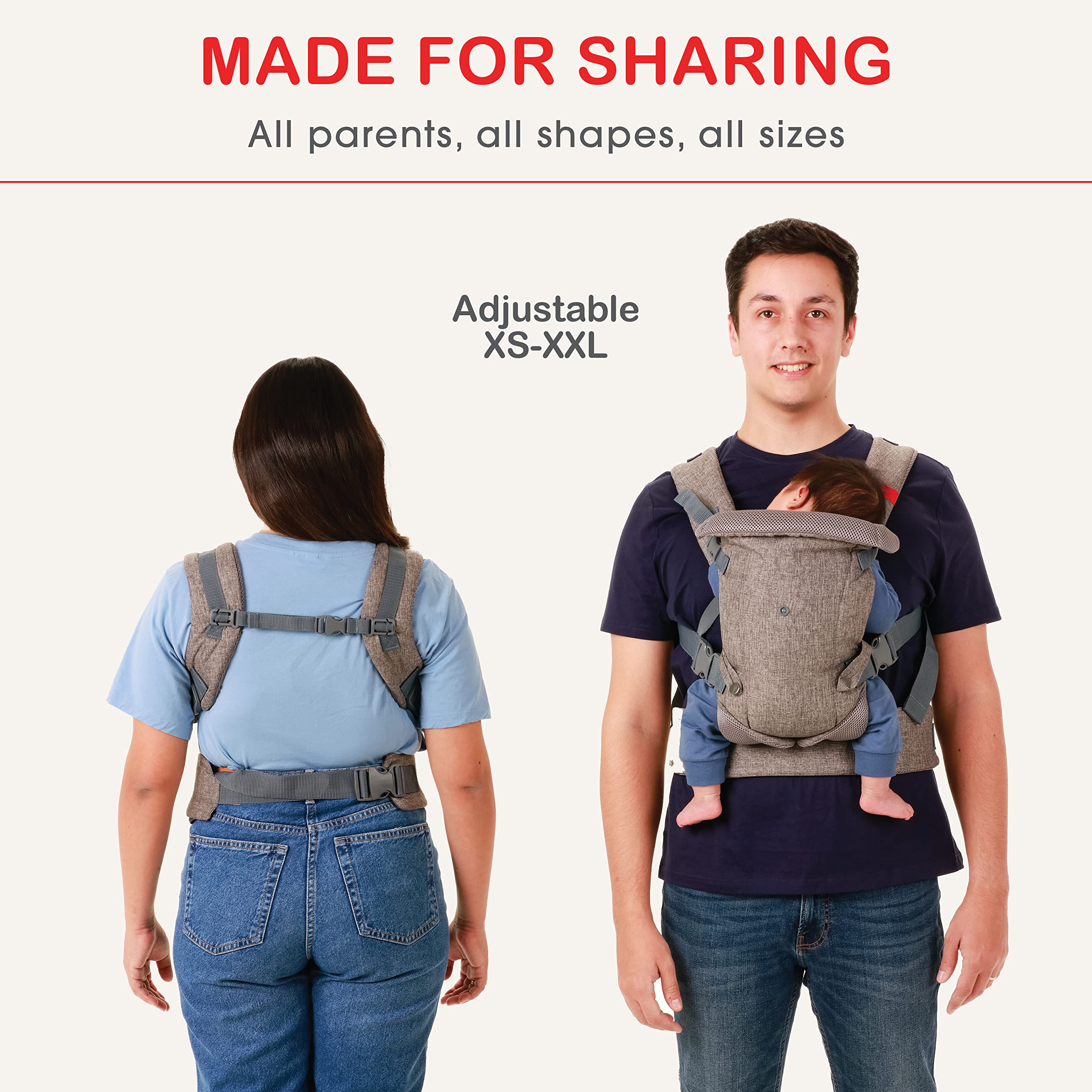 4-in-1 Baby Carrier Newborn to Toddler - All Positions Baby Chest Carrier - Front and Back Carry Baby Carriers - Includes 2-in-1 Bandana Bib - Baby Holder Carrier for 8-32 lbs (Grey Mesh)