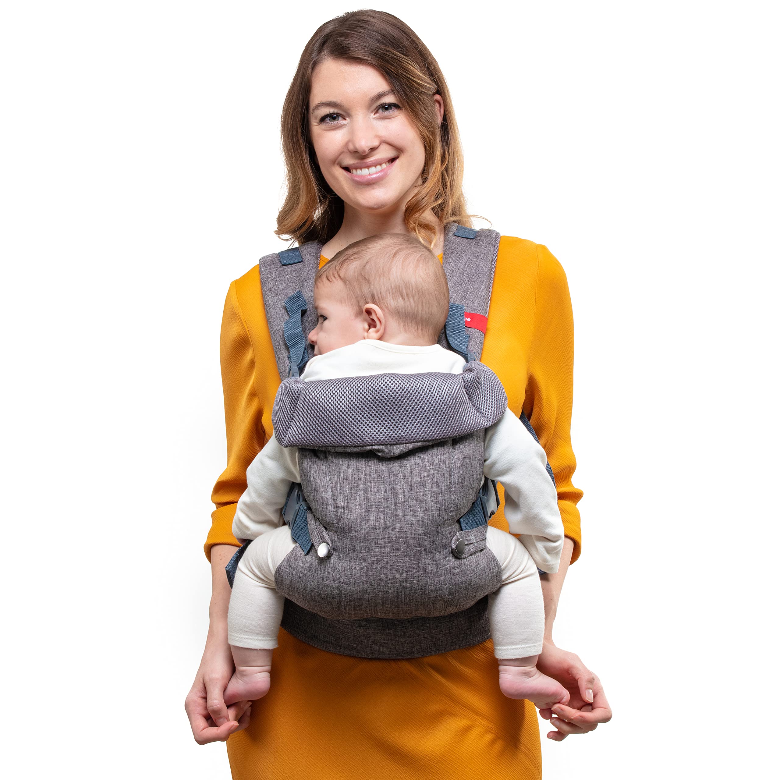 4-in-1 Baby Carrier Newborn to Toddler - All Positions Baby Chest Carrier - Front and Back Carry Baby Carriers - Includes 2-in-1 Bandana Bib - Baby Holder Carrier for 8-32 lbs (Grey Mesh)