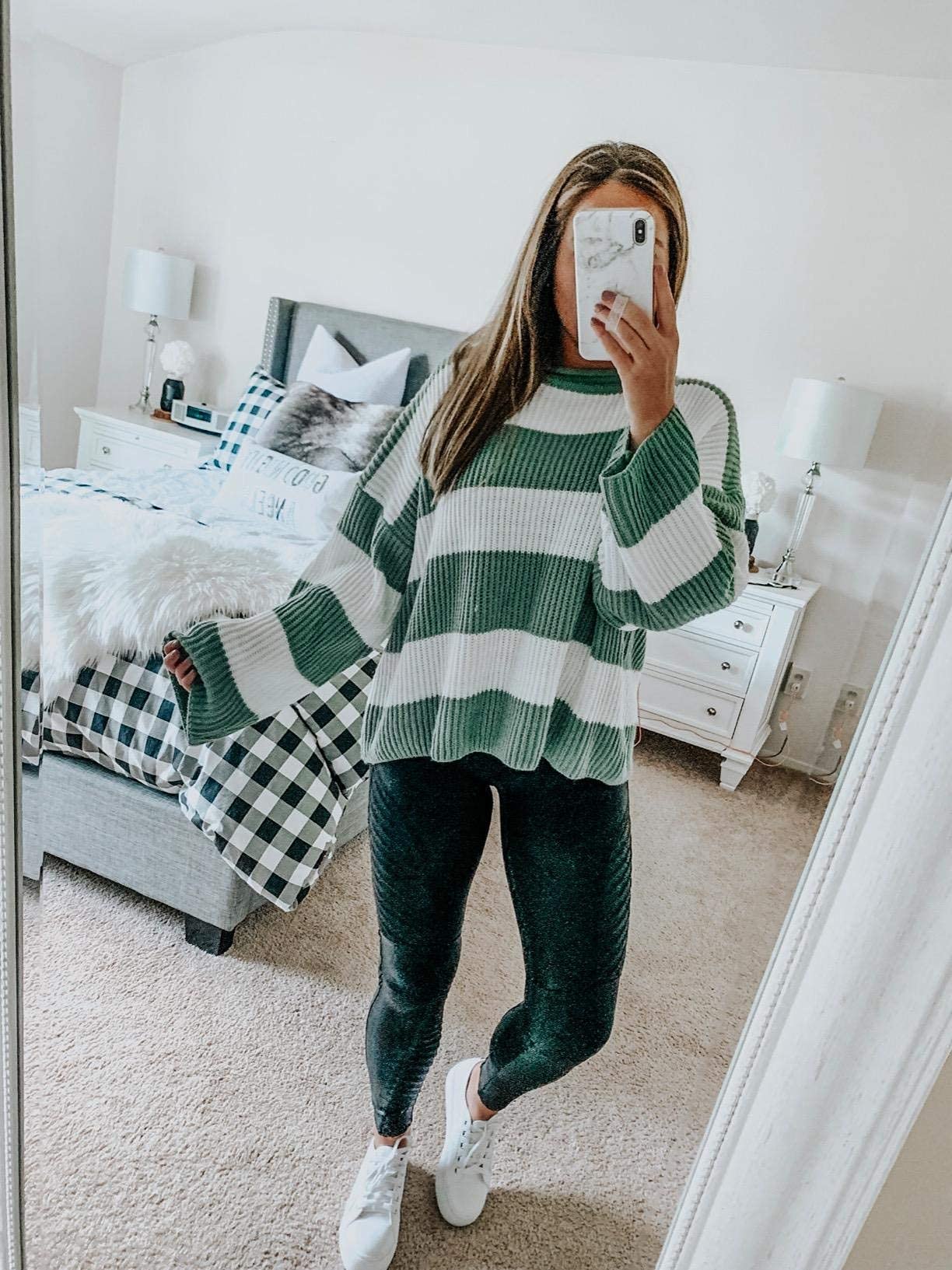 Women's Long Sleeve Crew Neck Striped Color Block Comfy Loose Oversized Knitted Pullover Sweater