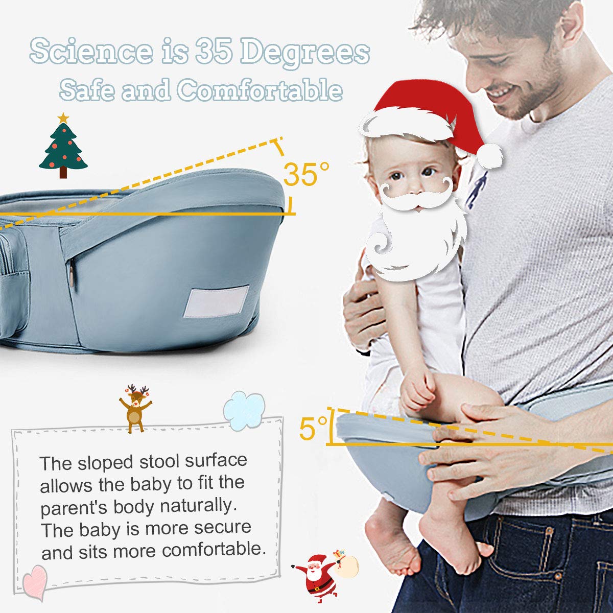 6-in-1 Baby Carrier with Waist Stool/Hip Seat for Breastfeeding, One Size Fits All - Adapt to Newborn, Infant & Toddler (Blue)