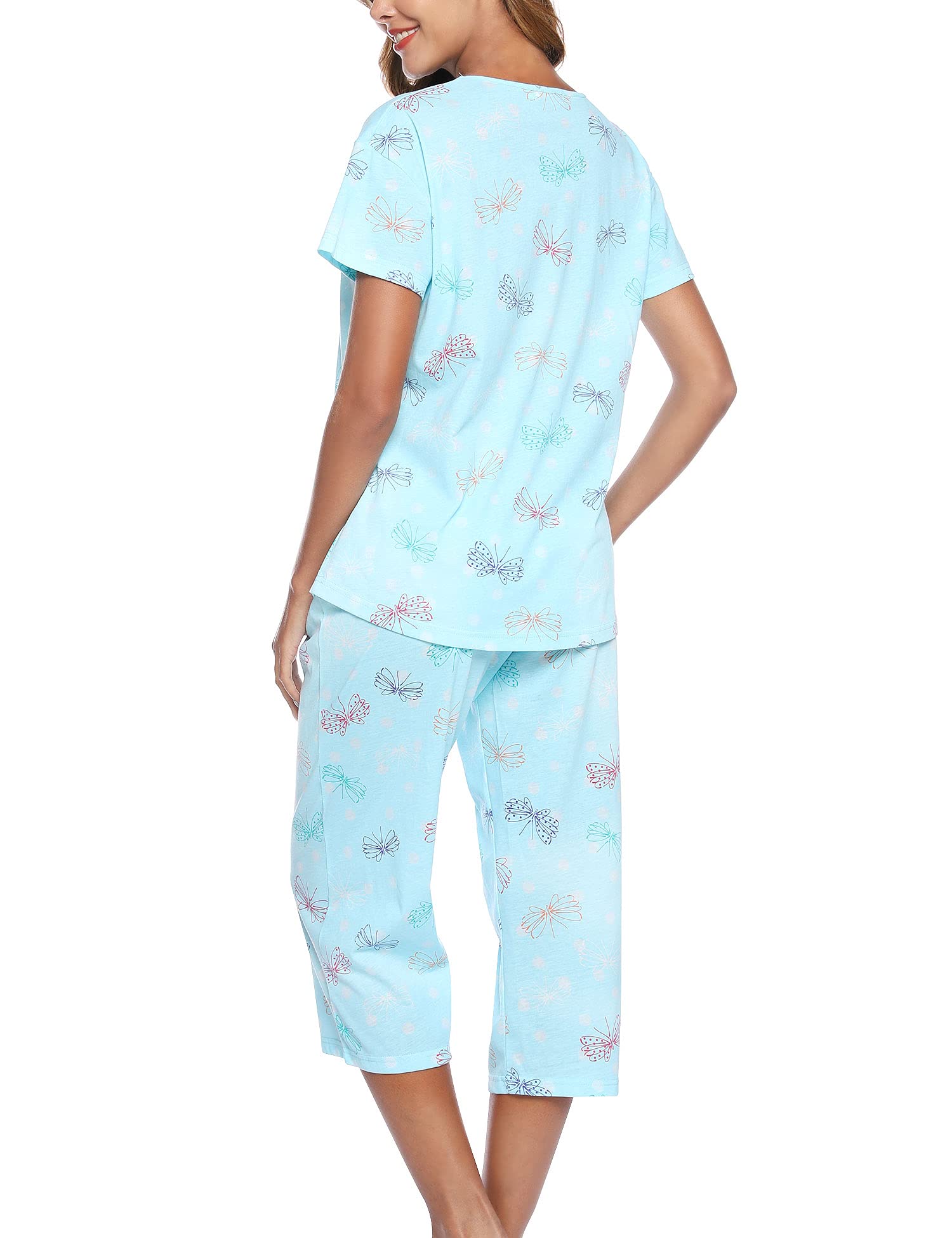 Women's Sleepwear Tops with Capri Pants Pajama Sets Cotton Pj Set Loungewear