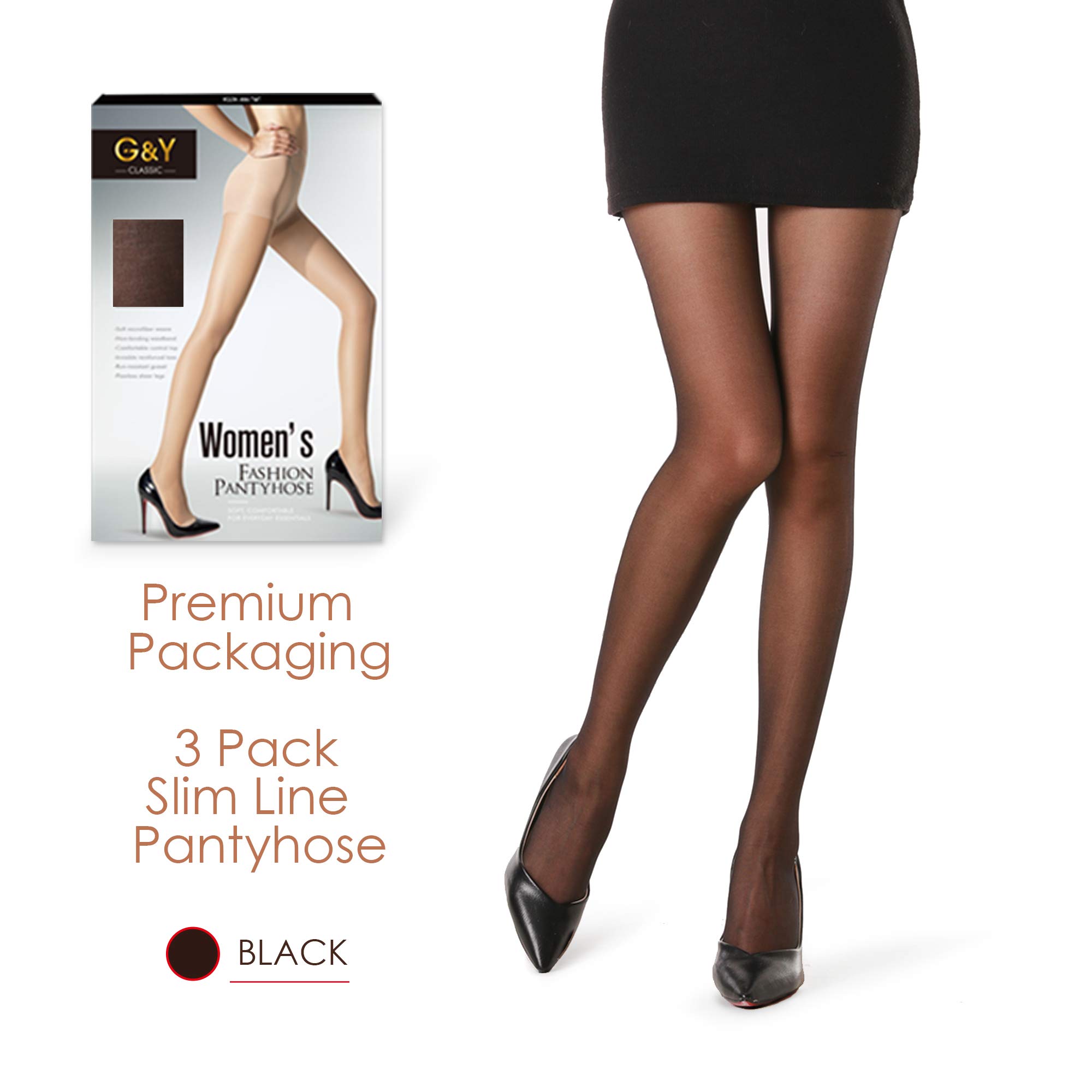 3 Pairs Women's Sheer Tights - 20D Control Top Pantyhose with Reinforced Toes