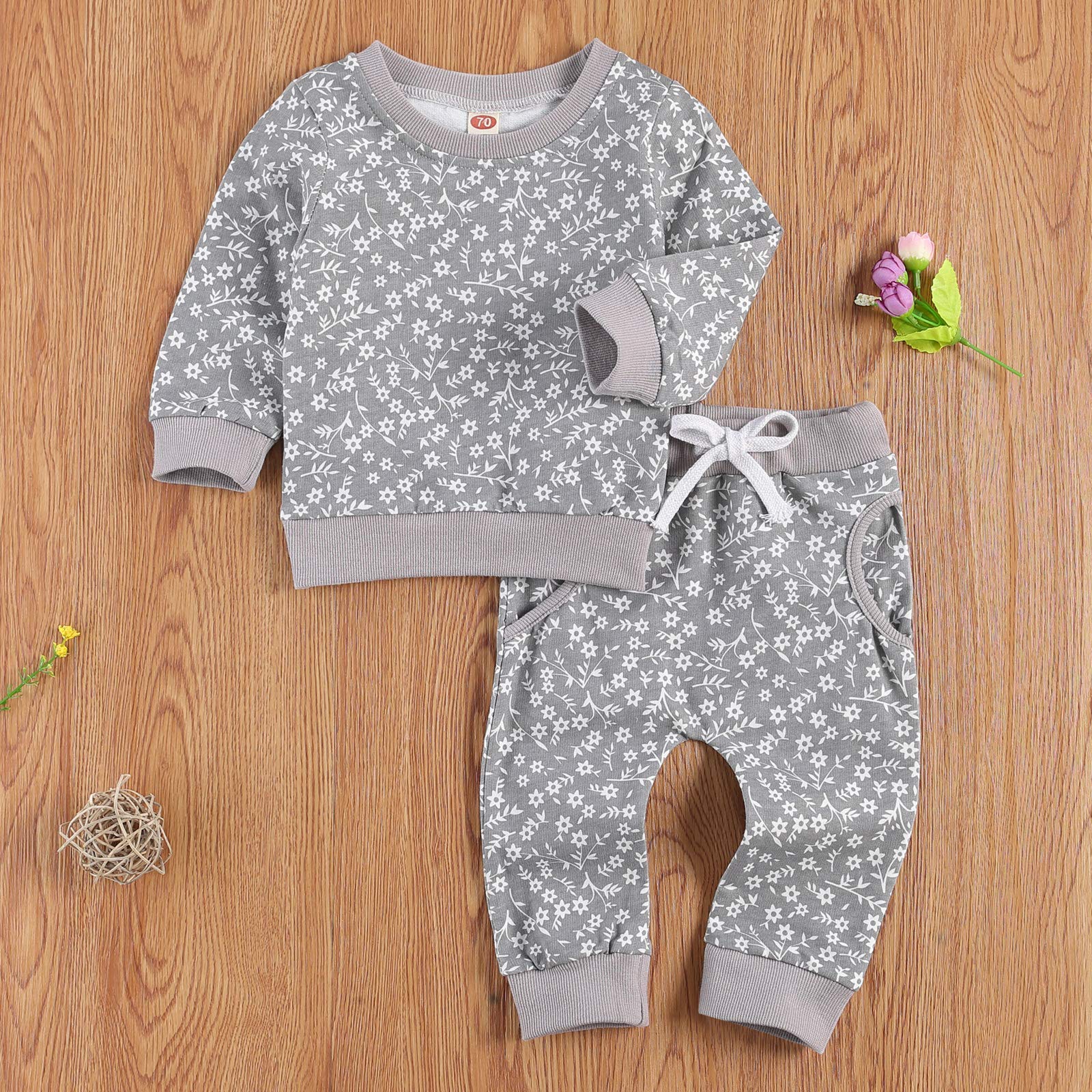 Newborn Infant Baby Girl Clothes Set Long Sleeve Sweatshirts Tops Pants Outfits Clothing Gifts 3 6 9 12 18 24 Months X-grey