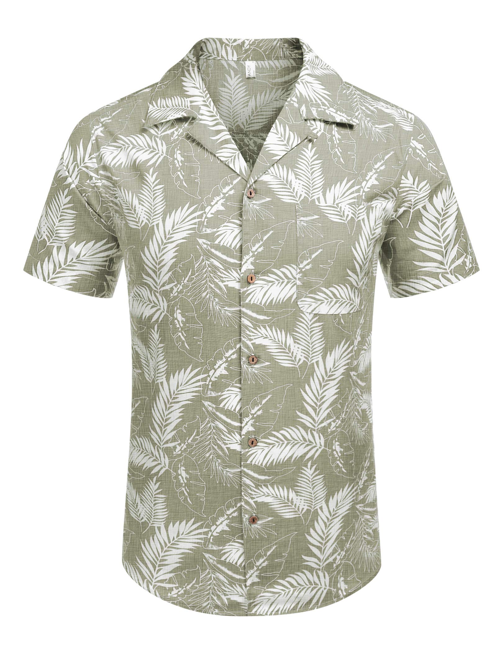 Men's Hawaiian Floral Cotton Linen Button Down Tropical Holiday Beach Shirts A- Light Brown