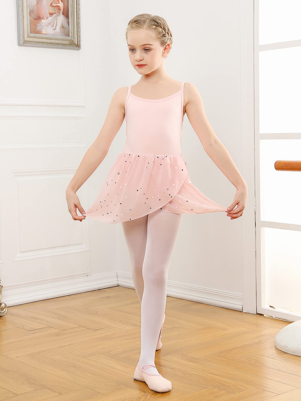 Toddler Girls Dance Leotards Hollow Back Ballet Leotard for Girls Camisole Dance Dress with Tutu Skirt 3-8T