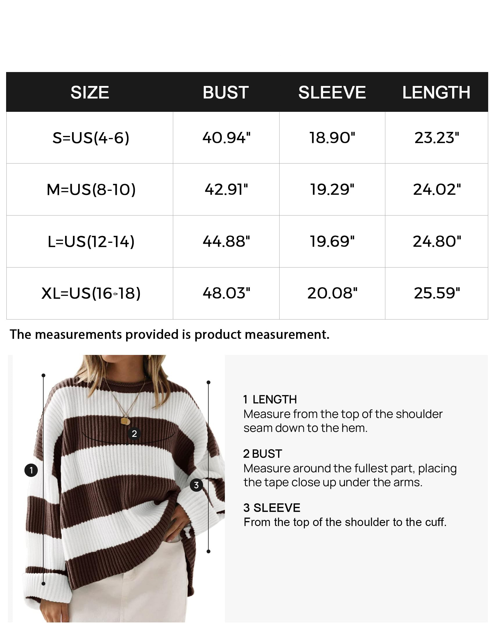 Women's Long Sleeve Crew Neck Striped Color Block Comfy Loose Oversized Knitted Pullover Sweater Coffee