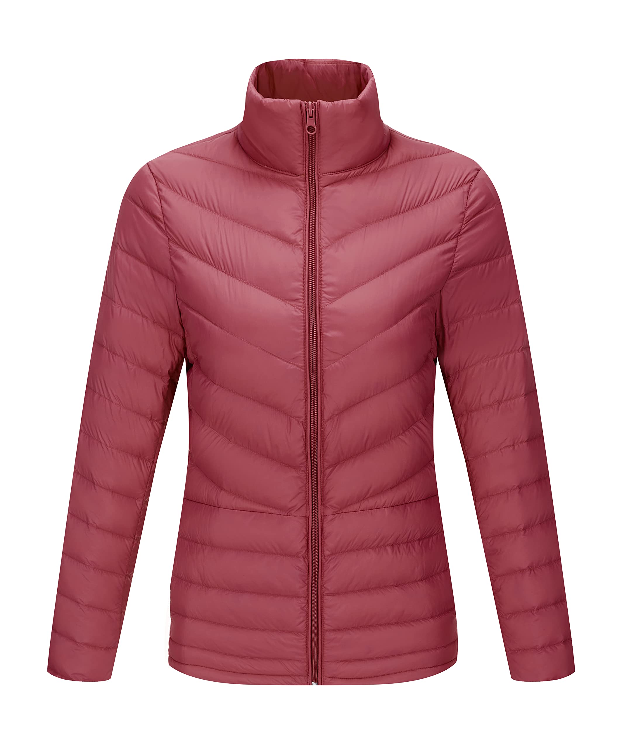 Women's Lightweight Long-Sleeve Full-Zip Down Jacket Packable Short Down Coat with Stand-Up Collar