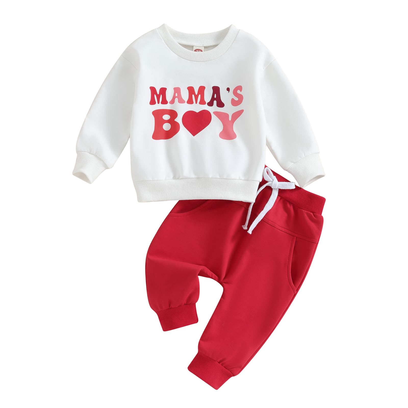 Infant Baby Boy Clothes Set Mama's Boy Heart Shirts Crewneck Sweatshirt Red Jogger Pants Valentine's Day Outfit