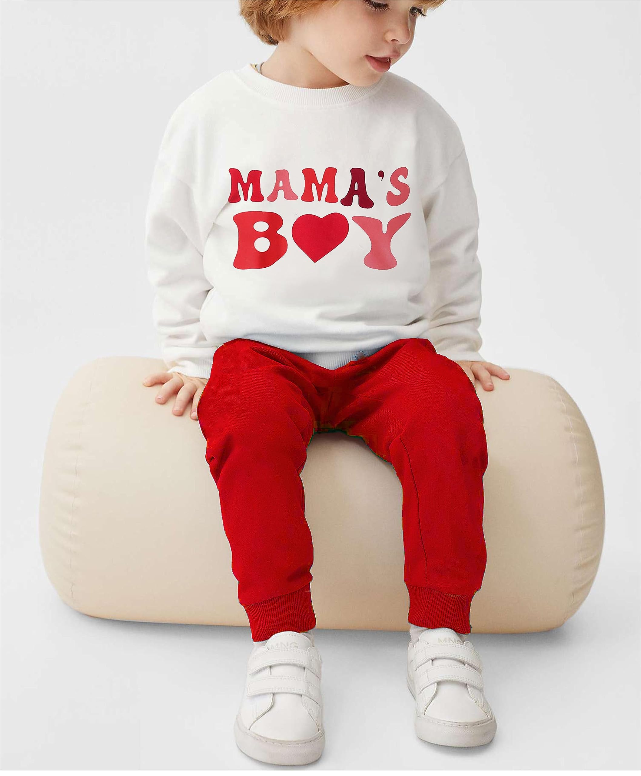 Infant Baby Boy Clothes Set Mama's Boy Heart Shirts Crewneck Sweatshirt Red Jogger Pants Valentine's Day Outfit