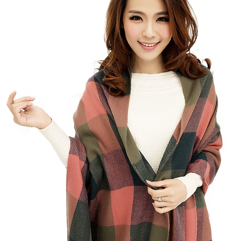 Women Lady Autumn Winter Long Scarf Cashmere Tartan Multicolored Checked Scarves Wraps Spinning Tassel Shawl Scarf Wrap Long Pashmina - Click Image to Close